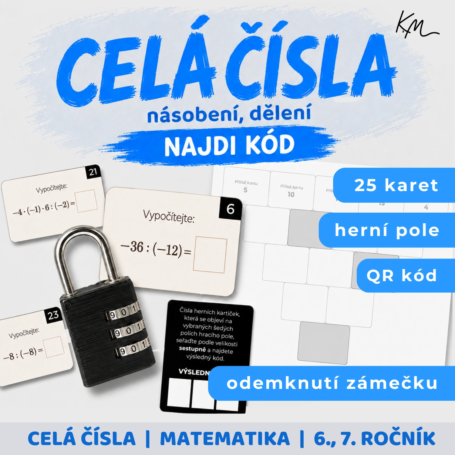Titulní obrázek materiálu na násobení a dělení celých čísel, úniková hra, najdi kód