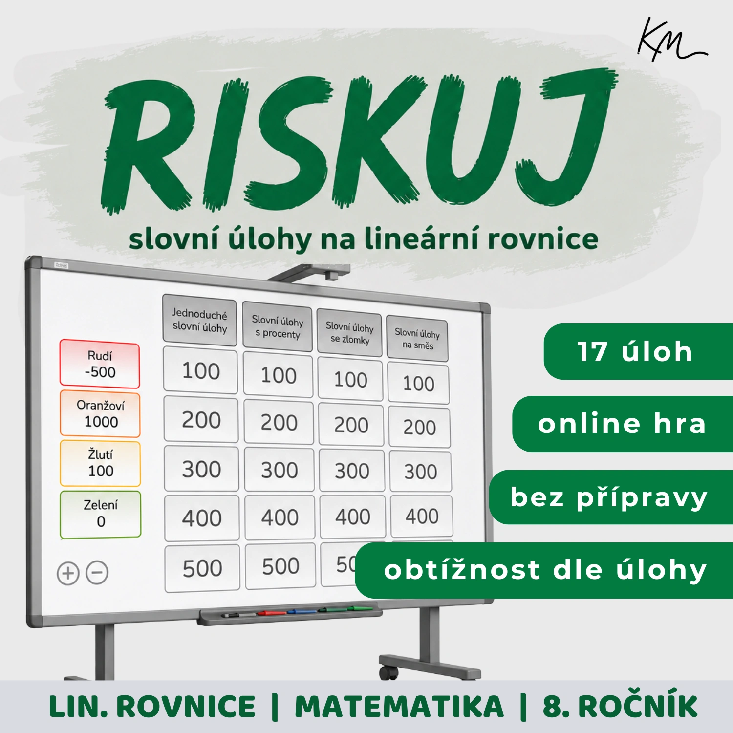 Titulní obrázek materiálu Riskuj - slovní úlohy na lineární rovnice
