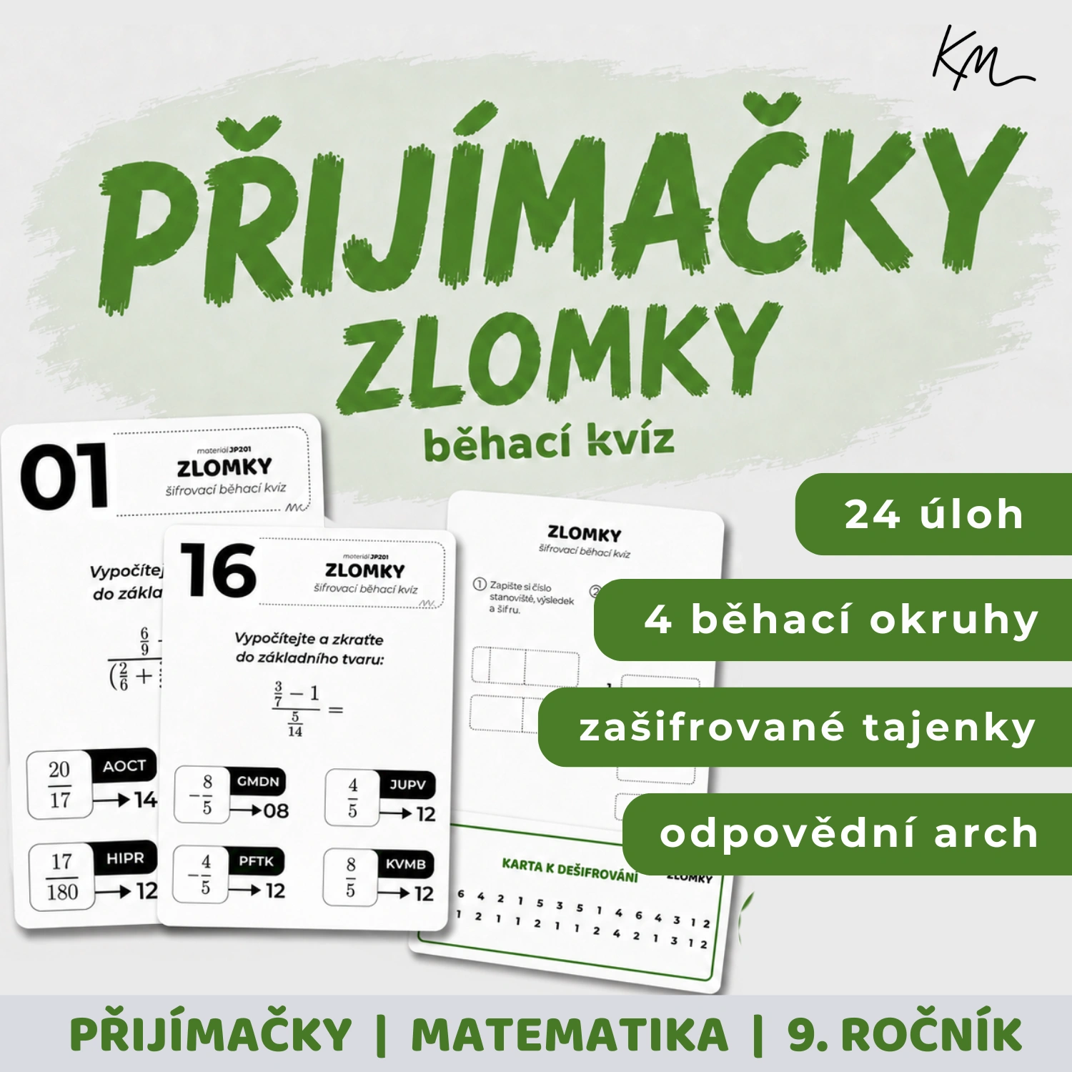 Titulní obrázek k materiálu na přípravu k přijímacím zkouškám na čtyřleté studium - běhací kvíz na zlomky, autorské příklady